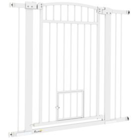 PawHut 30"-41" Extra Wide Walk Through Dog Gate w/ Cat Door, 3-Inch & 5.5-Inch Extension Kits, 37" High