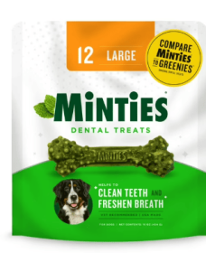 Minties Dental Bone Treats, Chews for Large Dogs over 50 lbs, 12 Count, 16 oz, Shelf-Stable