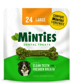 Minties Dental Bone Treats, Chews for Large Dogs over 50 lbs, 24 Count, 32 oz, Shelf-Stable
