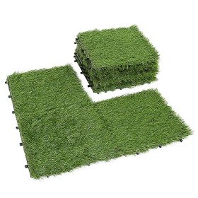 8Pcs 12"Lx12"W Squares Artificial Realistic Grass Tiles; Grass Interlocking Synthetic Thick Turf Flooring with Water Drainage Design; for Garden