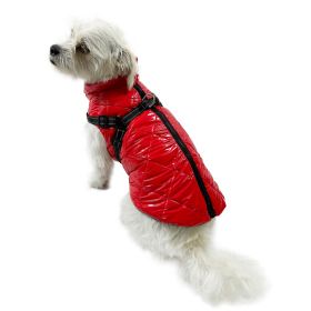 Water Resistant Puffy Vest with Built (Color: Red, size: L)